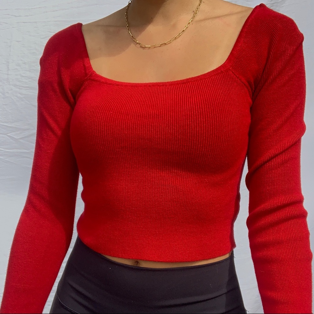 Red Tight Sweater Crop